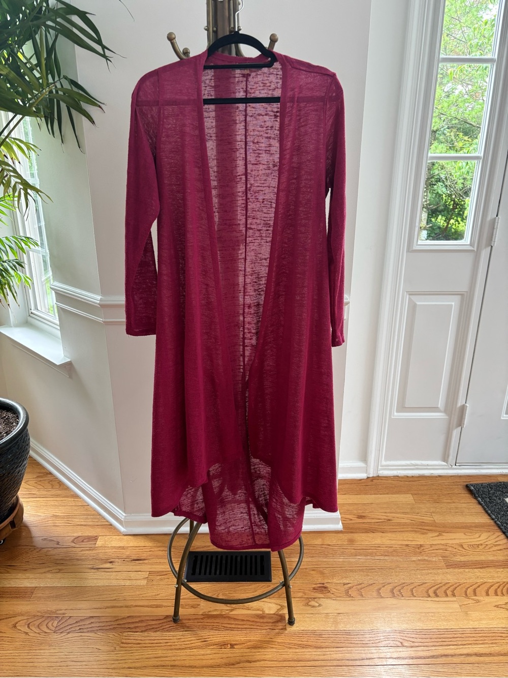 Essentials by Milano Long Open-Front Duster - dark pink